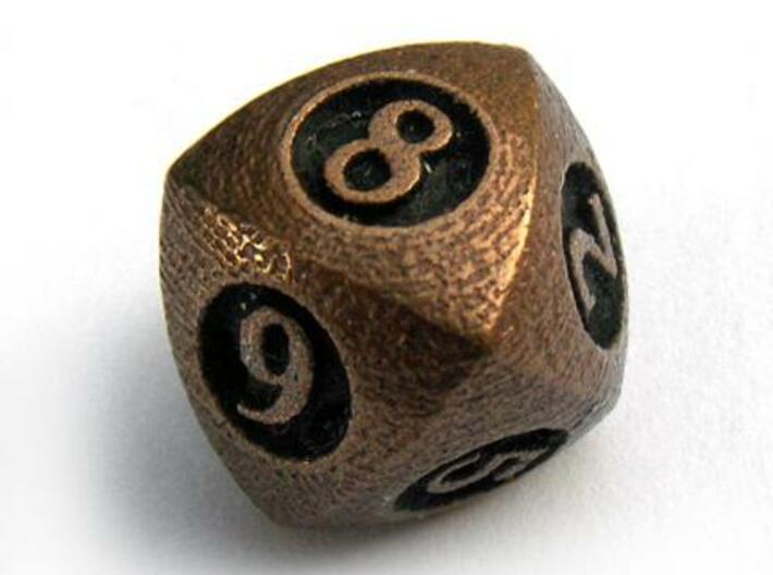 Overstuffed d8 3d printed In antique bronze glossy and inked