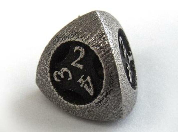Overstuffed d4 3d printed In stainless steel and inked