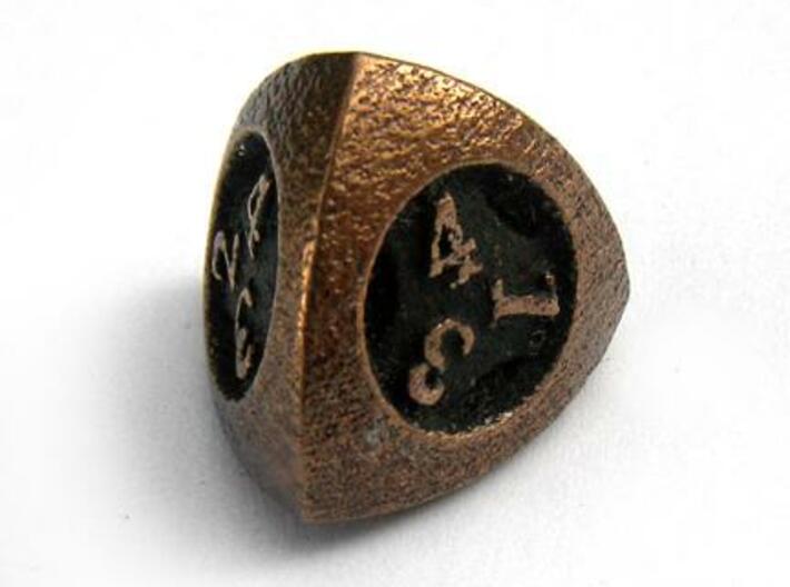 Overstuffed d4 3d printed In antique bronze glossy and inked