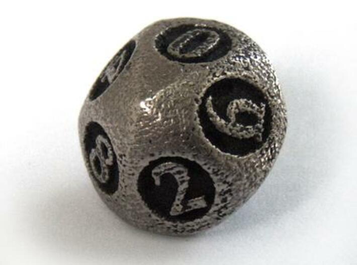Overstuffed d10 3d printed In stainless steel and inked