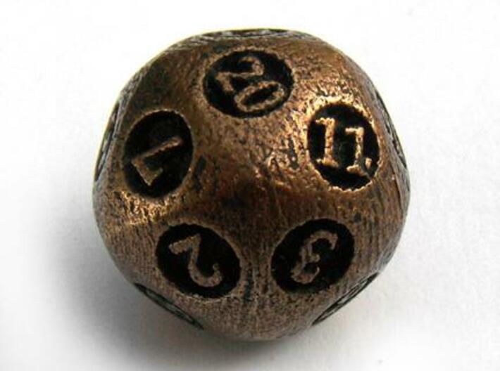 Overstuffed d20 3d printed In antique bronze glossy and inked
