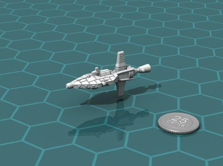 Mavridean Imoran class heavy cruiser 3d printed Render of the model, with a virtual quarter for scale.