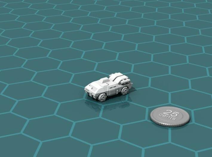 Terran APC 3d printed Render of the model, with a virtual quarter for scale.