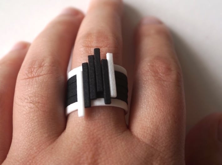 Bar Ring - Size 6 3d printed Black and White Stack