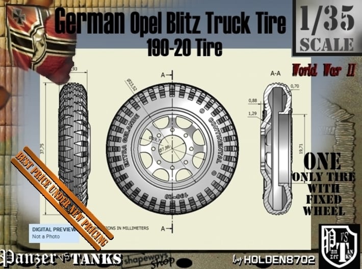 1-35 Opel Blitz Tire 190x20 3d printed 