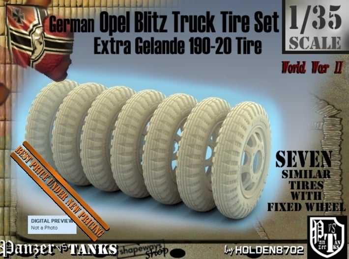 1-35 Opel Blitz Tire 190x20 FUD Set2 3d printed