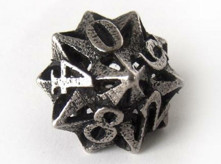 Pinwheel d10 3d printed In stainless steel and inked