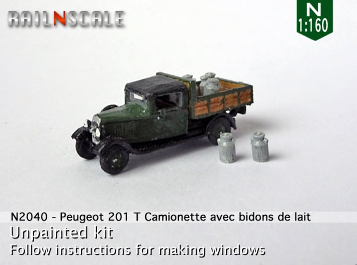 Peugeot 201 T Camionnette avec bidons (N 1:160) 3d printed 