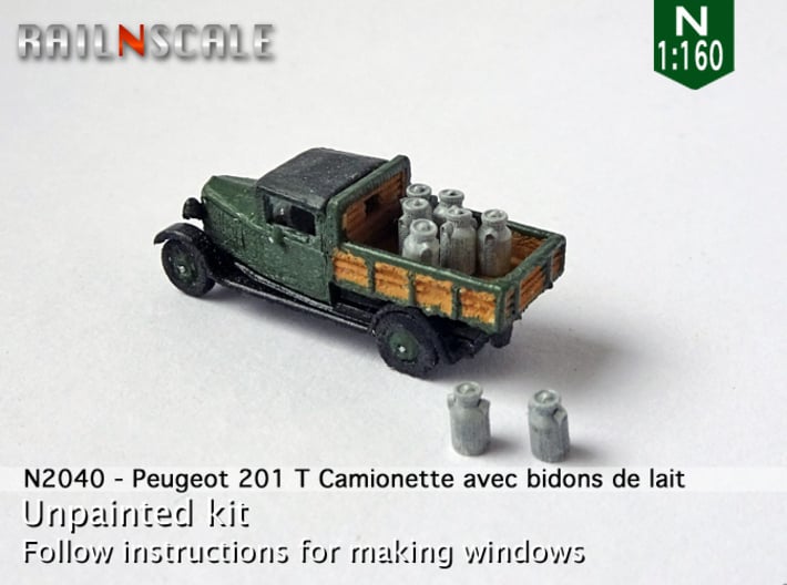 Peugeot 201 T Camionnette avec bidons (N 1:160) 3d printed