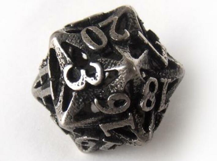 Pinwheel d20 3d printed In stainless steel and inked