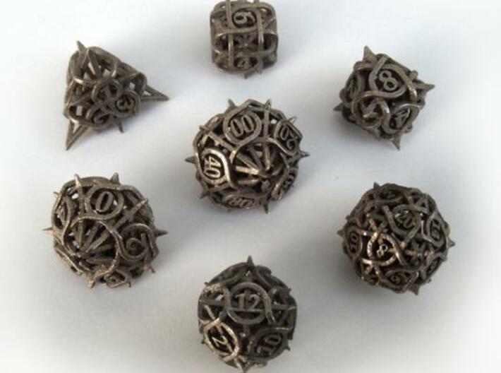 Thorn Dice Set with Decader, 7 Piece Die Set 3d printed In stainless steel