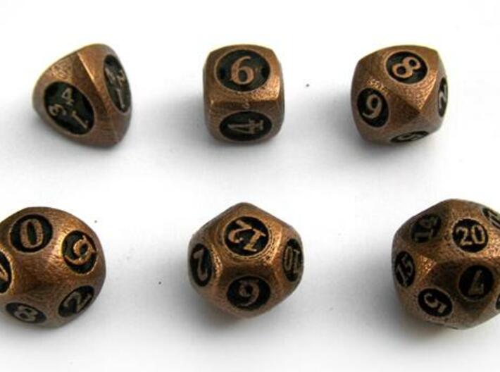 Overstuffed Dice Set 3d printed In antique bronze glossy and inked