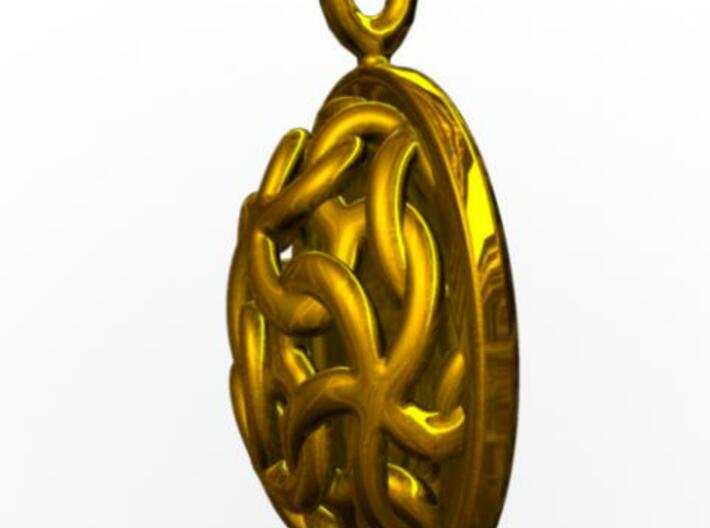 Linked Stars Pendant 3d printed Side view rendered in gold with Maya.
