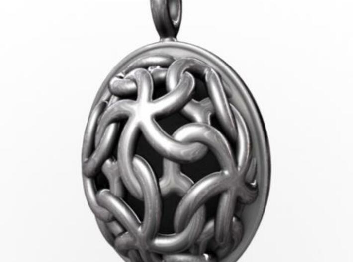 Linked Stars Pendant 3d printed Front view rendered in silver with Maya.
