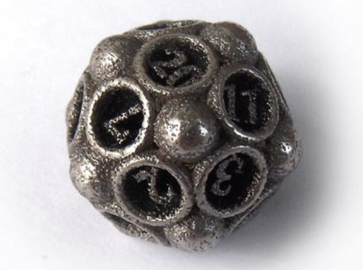 Spore d20 3d printed In stainless steel and inked