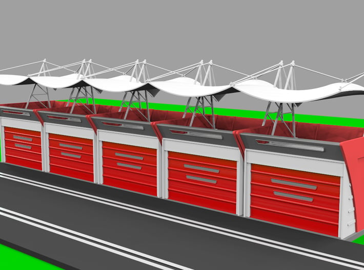 Garage for Slotcar Track (1/43) 3d printed Example with tent / roof and shutter / door