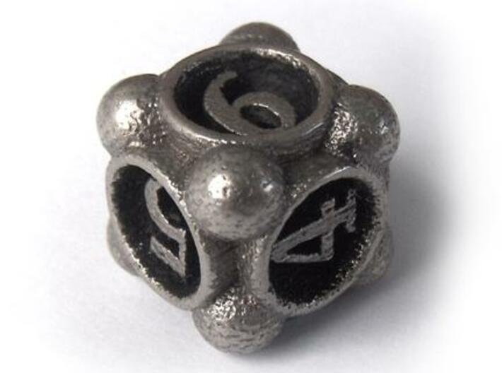 Spore d6 3d printed In stainless steel and inked