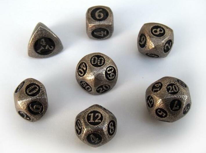Overstuffed Dice Set with Decader 3d printed In stainless steel and inked