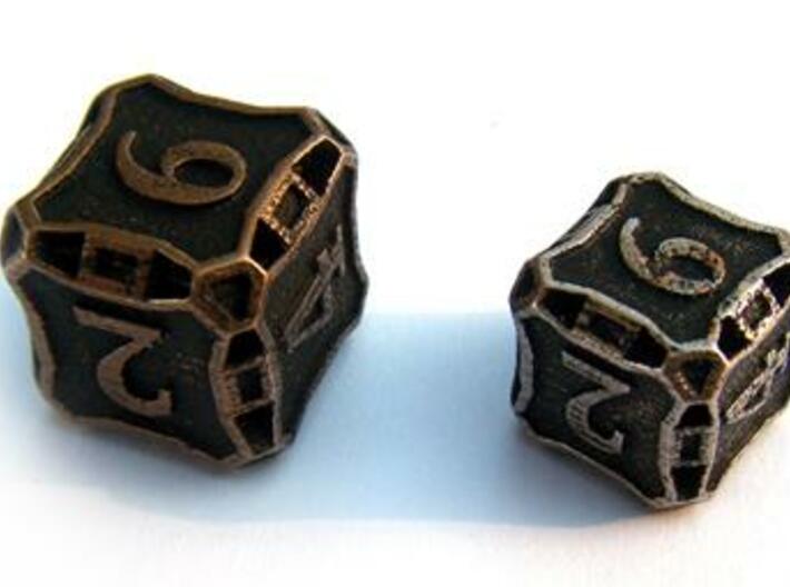 Large Premier d6 3d printed Compared to a standard-sized Die6