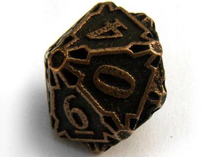 Large Premier d10 3d printed In antique bronze glossy and inked
