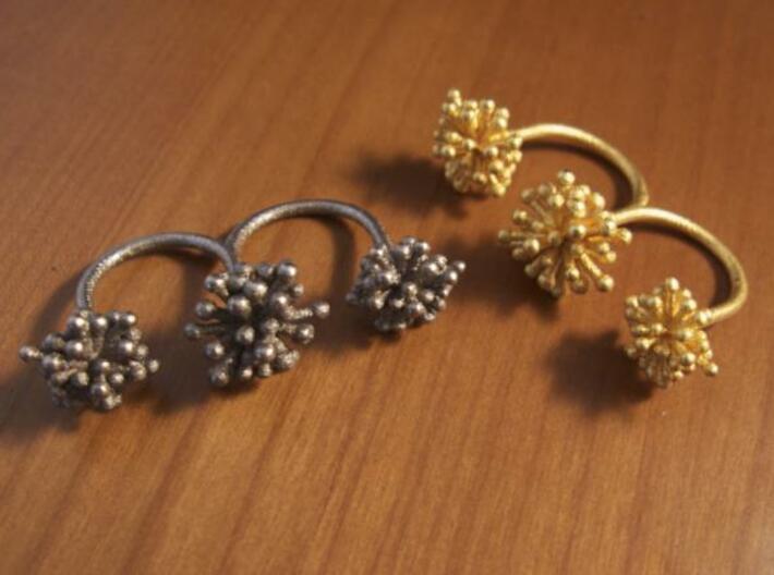 Triple Starburst Ring 3d printed matte gold and steel