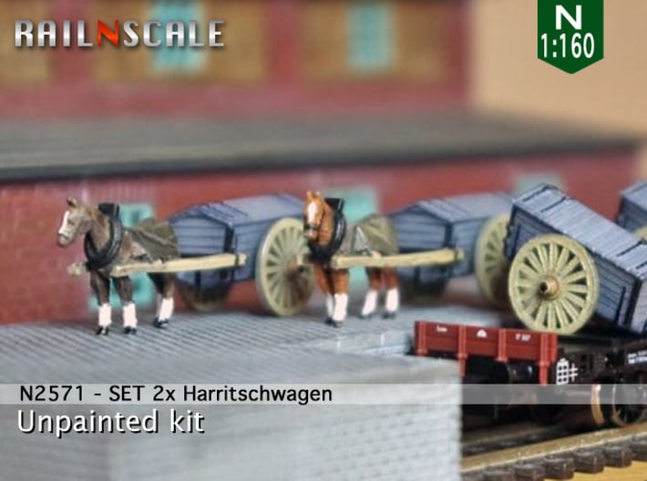 SET 2x Pferd mit Harritschwagen (N 1:160) 3d printed 