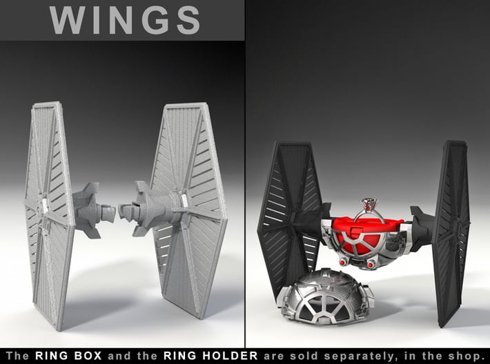 WINGS - To the &quot;Star Fighter Ring Box&quot; 3d printed Ring Box and Ring Holder, sold separately at the Shop. Ring not included.