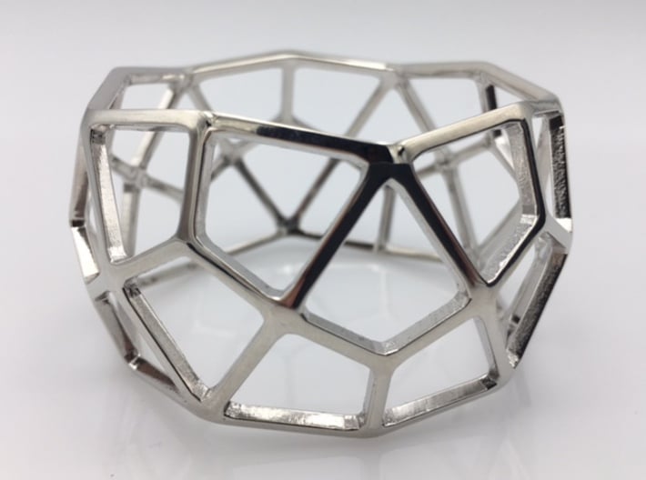 Catalan Bracelet - Deltoidal Hexecontahedron 3d printed Photo of finished product in  Rhodium Plated