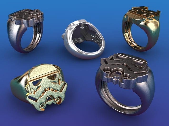 Strooper Ring - size 14 (US) 3d printed Stainless steel, gold plated mate &amp; premium silver renderings
