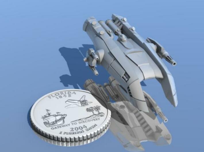 Body Snatcher 3d printed Body Snatcher ship shown with a Florida quarter for scale.