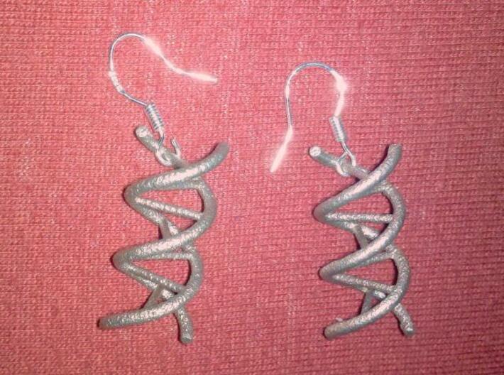 DNA Earrings 3d printed with earring hooks attached