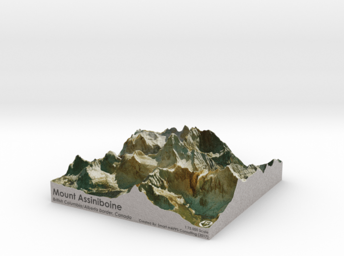 Mount Assinibonine Map - Vibrant 3d printed 