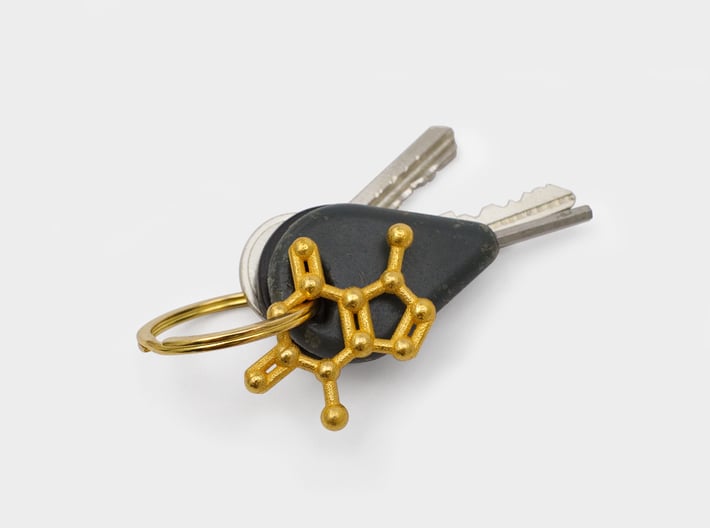 Theobromine (Chocolate) Molecule Necklace / Keycha 3d printed Theobromine Molecule Keychain Gold
