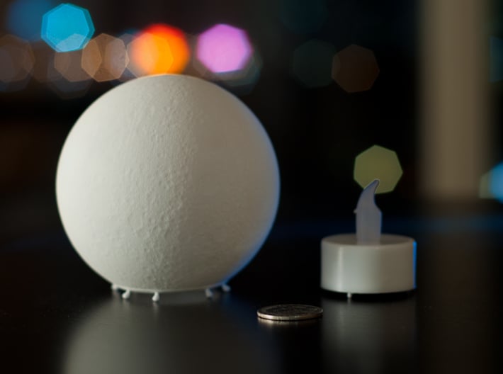 Moon lamp 3d printed Surface detail, with quarter for scale