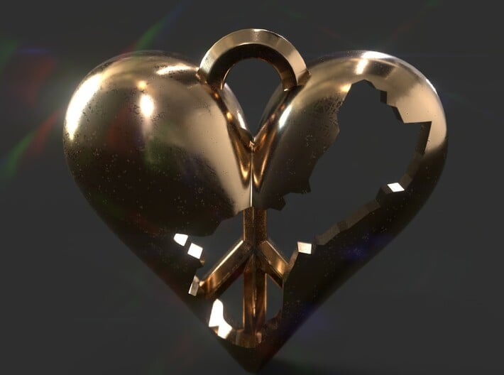 Guam in Heart with Peace Symbol Necklace Pendant 3d printed Give peace a chance pendant