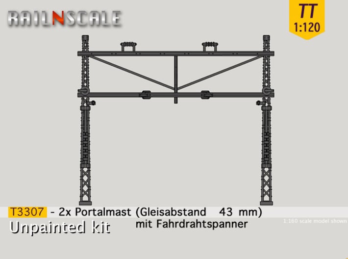 2x Portalmast mit Spanner (Oberleitung TT 1:120) 3d printed 