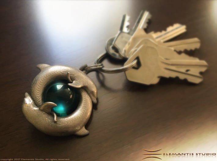 Piscean / Yin Yang Dolphin Totem Keychain 4.5cm 3d printed Polished Nickel Steel (cabachon not included) Contact me for finished versions with cabachon settings ;)