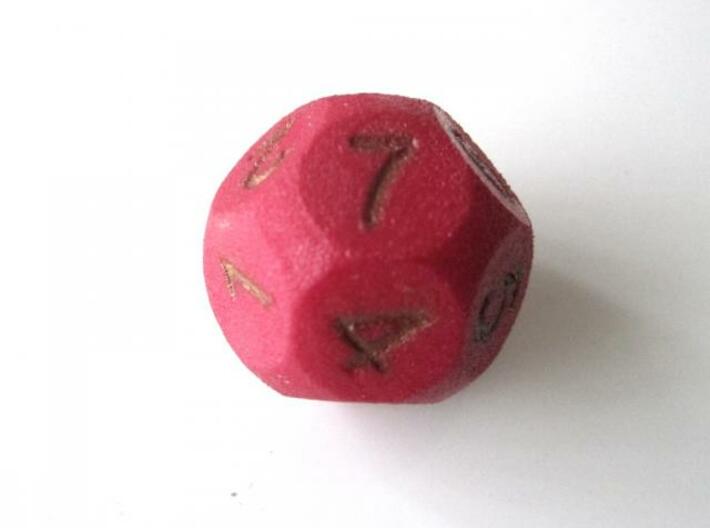 D14 Sphere Dice (1 to 7) 3d printed In Winter Red Strong and Flexible (the colors on the numbers were manually aded)