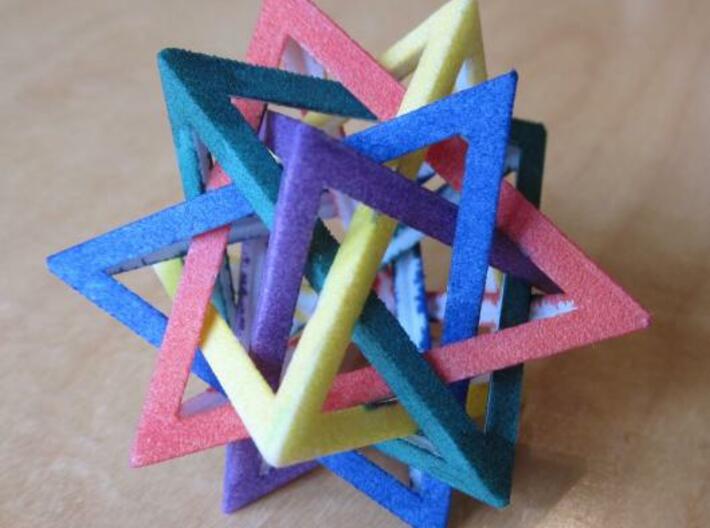 Five Tetrahedra Small 3d printed Colored by hand with magic markers.