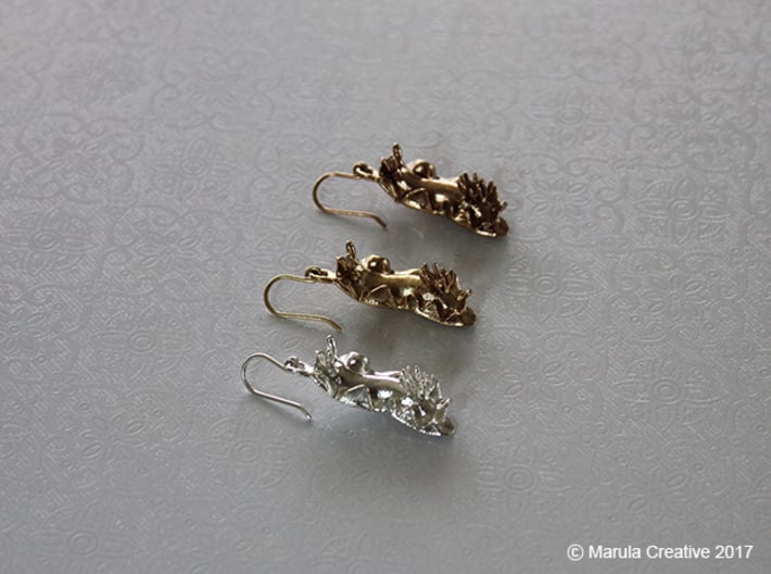 Becia the Nudibranch Earring 3d printed Raw Silver, Brass and Bronze earring - hooks provided by Shapeways (select two in quantity for a pair)