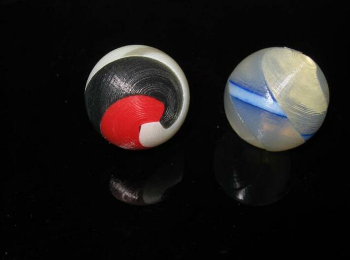 Trisected Marble 3d printed Two assembled marbles in colored & transparent PVC.  (Shapeways does not offer this material.)