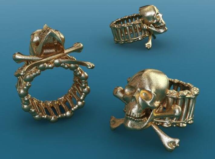 Skull ring 3d printed Gold plated glossy render