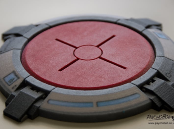 Portal button Coaster 3d printed As it comes in Full Colour Sandstone
