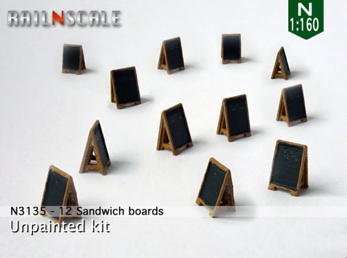 12 Sandwich boards (N 1:160) 3d printed 