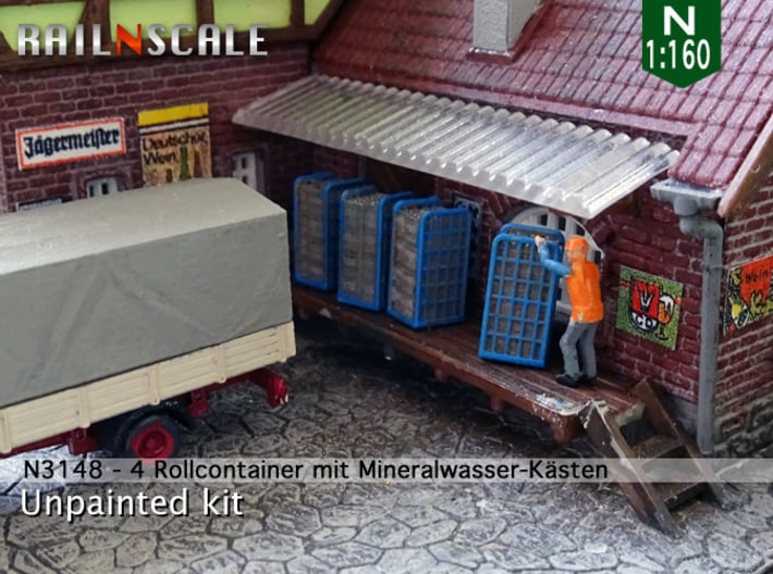 4 Rollcontainer mit Mineralwasser-Kästen (N 1:160) 3d printed 