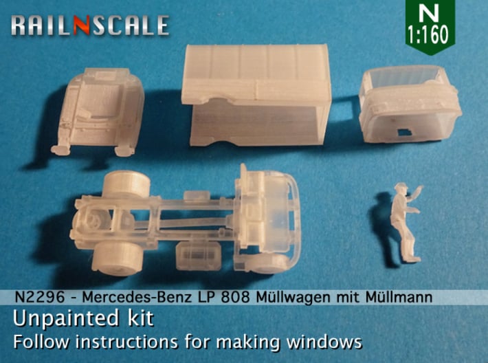 Mercedes-Benz LP 808 Müllwagen mit Müllmann (N) 3d printed 