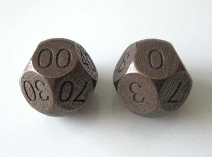 D Percent Sphere Dice 3d printed Antique Bronze Glossy (with D10)