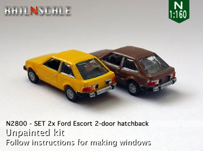 SET 2x Ford Escort 2-door hatchback (US) (N 1:160) 3d printed 