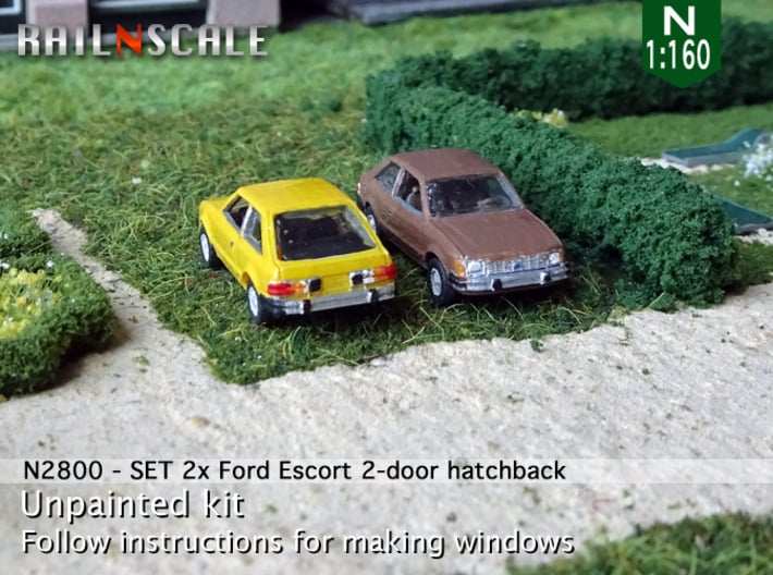 SET 2x Ford Escort 2-door hatchback (US) (N 1:160) 3d printed 