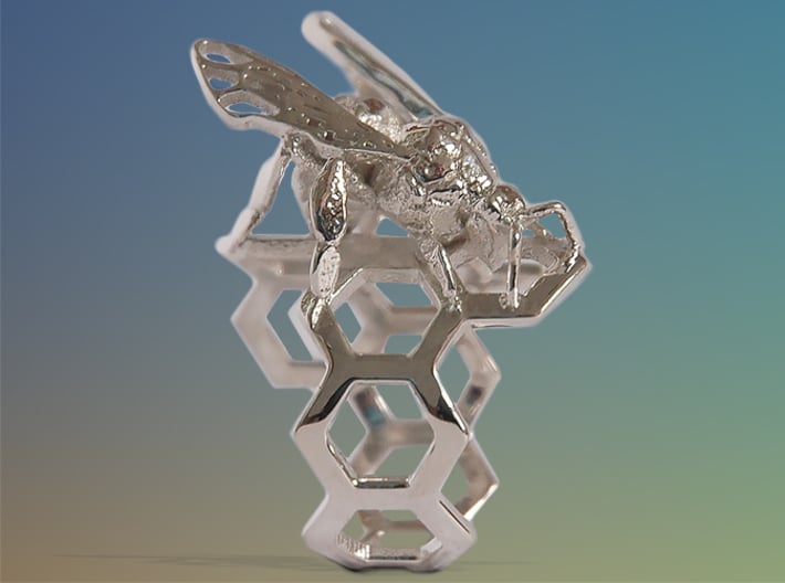 Western Honey Bee Ring 3d printed Featured Image: Premium Silver